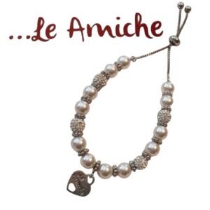 Le Amiche Sterling Silver 925, Crystal and Pearl Bracelet, Adjustable Size